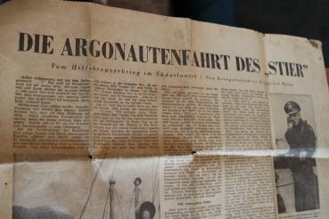 Preview: eine alte Zeitungsseite Bericht - Die Argonautenfahrt des Hilfskreuzer Stier -  Das Reich 1944
